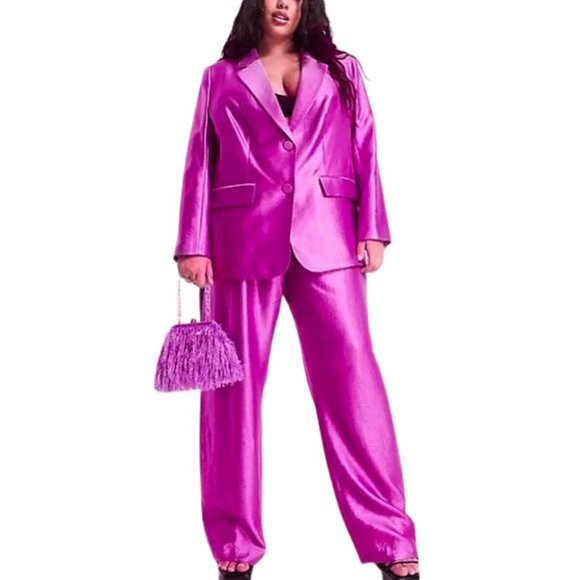 Jones New York Silk Pink Purple Fuchsia Suit Blazer Pants size 20 W petite - Picture 4 of 17